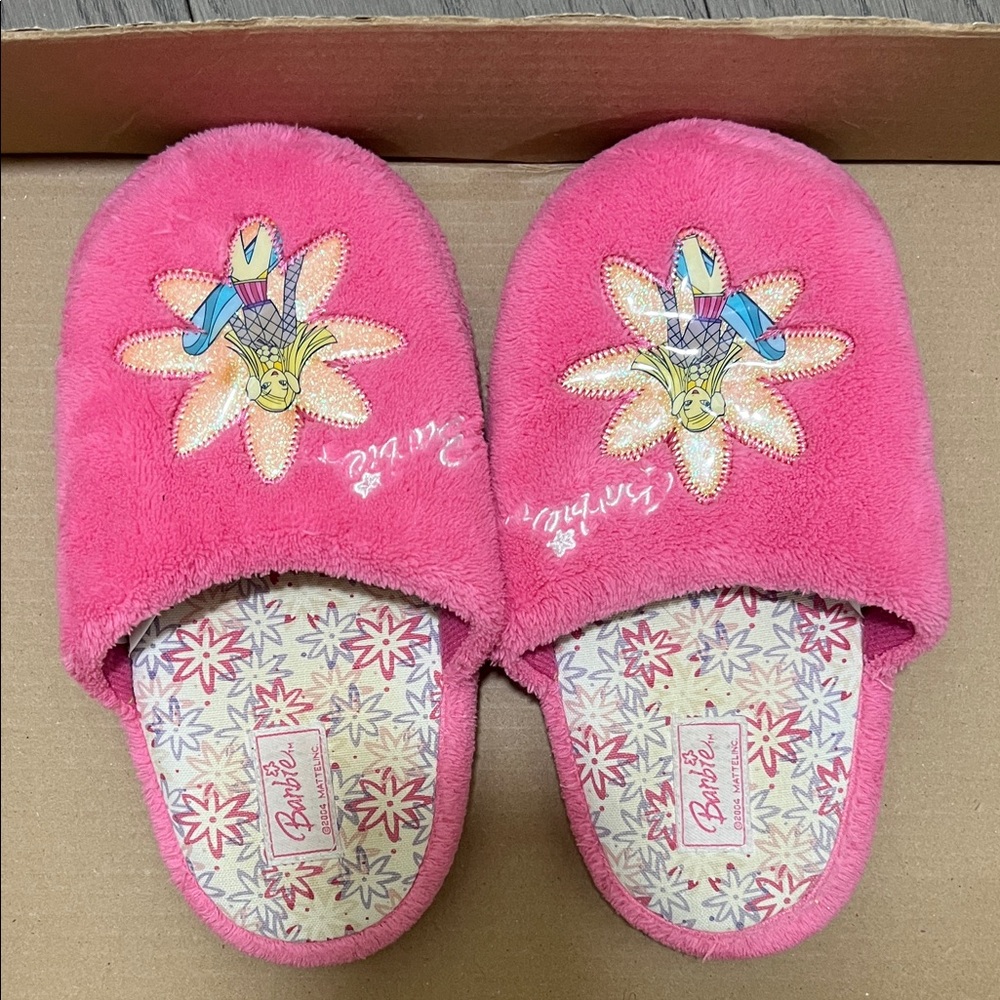 Barbie Fuchsia Kids Slippers with Floral Design
